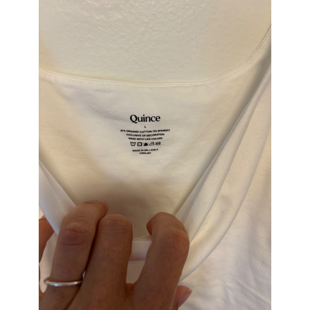 NWT Quince Organic Cotton Stretch Scoop Neck Bodysuit White Large - Picture 3 of 4